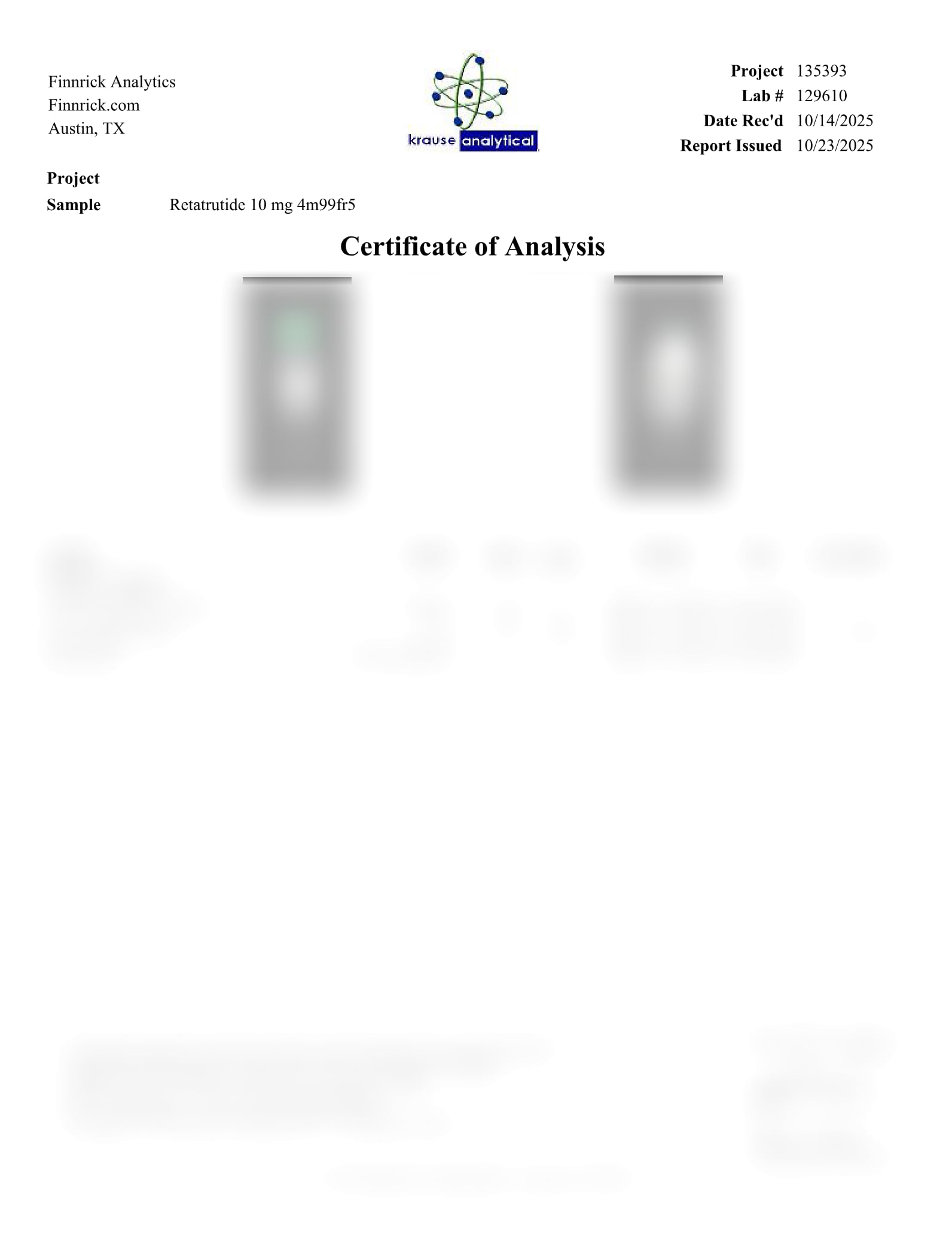 sry retatrutide by Labs - Test Certificate COA SRY Labs - Retatrutide