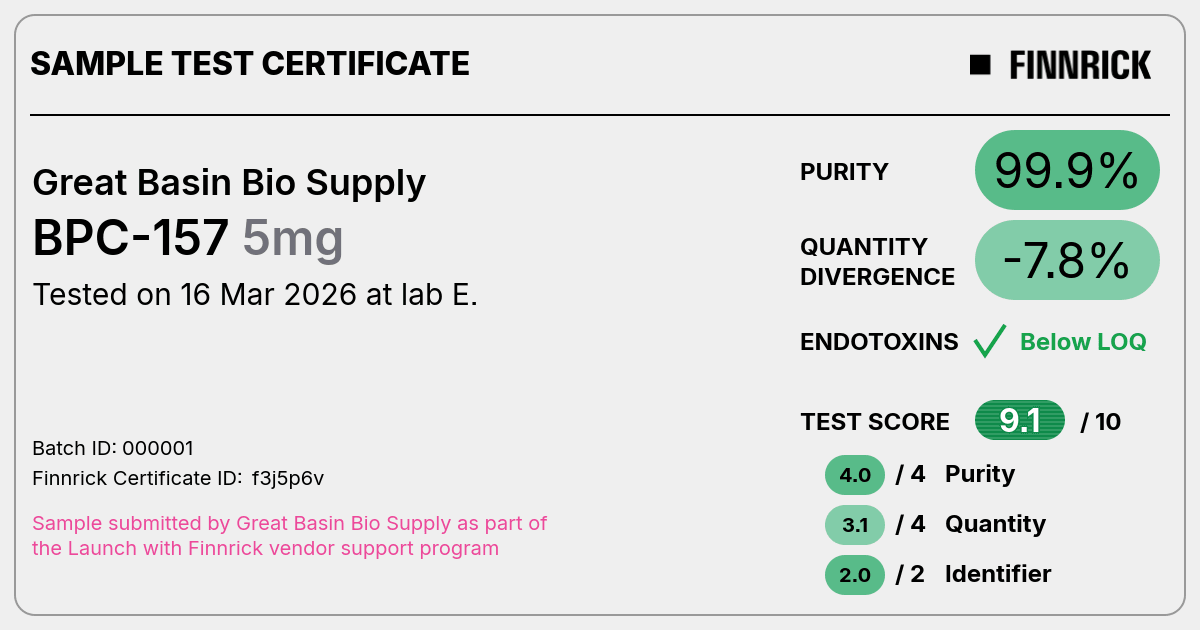 BPC-157 by Great Basin Bio Supply - Test Certificate