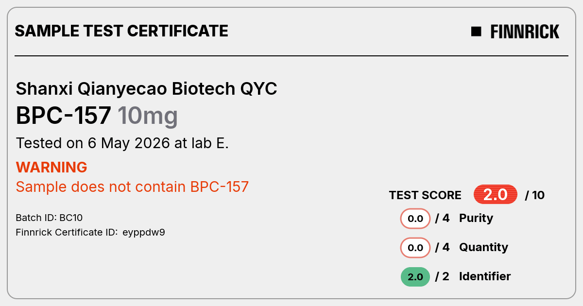 biotech bpc 157 BPC-157 by Shanxi Qianyecao Biotech QYC - Test Certificate