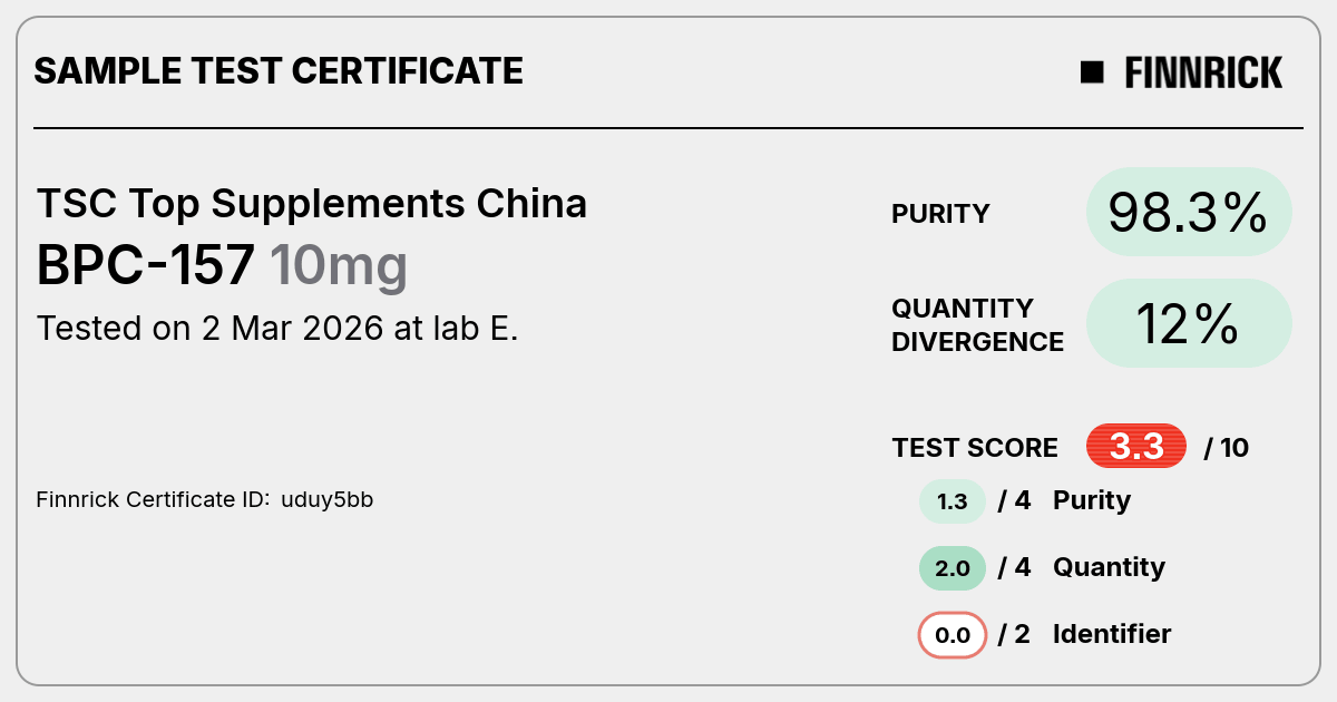 BPC-157 by TSC Top Supplements China - Test Certificate