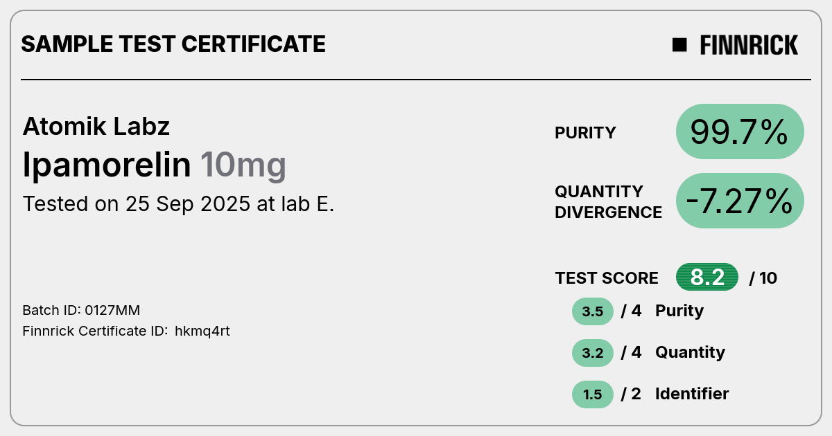 Ipamorelin by Atomik Labz - Test Certificate