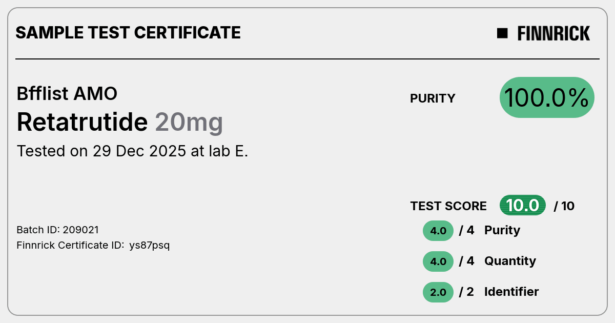 amolist retatrutide Retatrutide by Bfflist AMO - Test Certificate